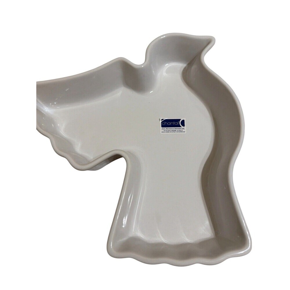 Chantal Christmas Peace Dove Shape Ceramic Baking Dish White 1.5 Qt.
